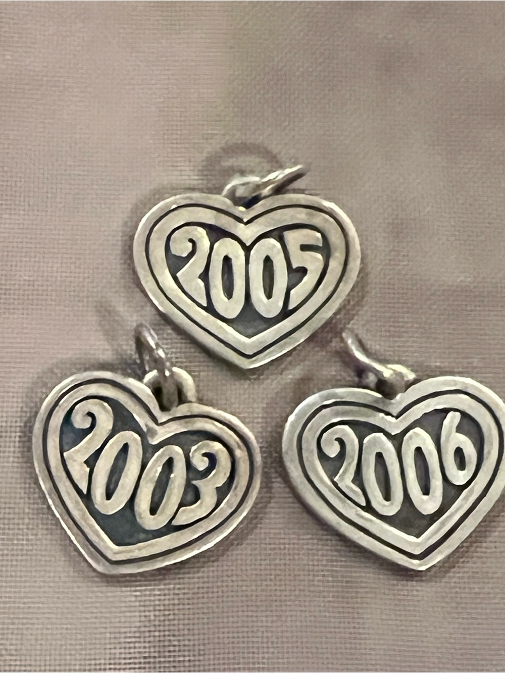 James Avery Sterling silver heart charms. Year 2003,2005,2006